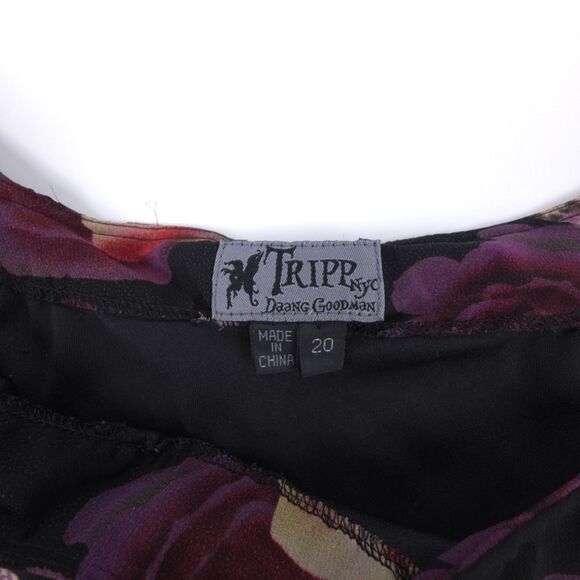 TRIPP NYC Chiffon Babydoll Mini Dress Black Floral Goth Vamp Coquette Whimsigoth - Picture 2 of 7